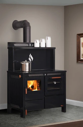 HC420-3PT-3 Heco 420 Wood & Coal Cook Stove — Three Panel Top, Glass Doors + Closet